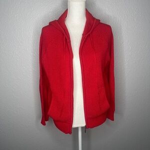 Red hooded zipper closure sweater